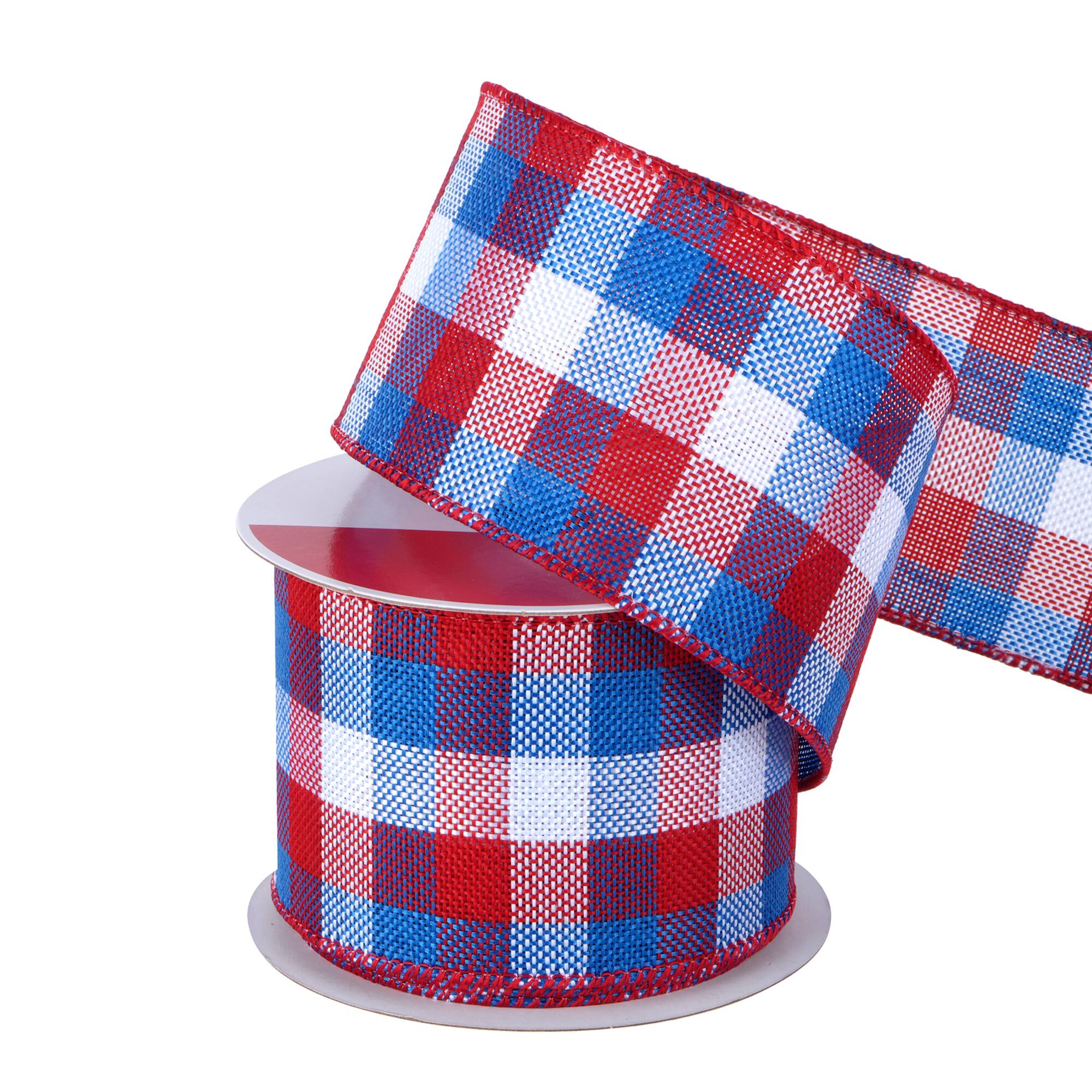 2.5" x 6.6yd. Red, White & Blue Plaid Wired Ribbon by Celebrate It®